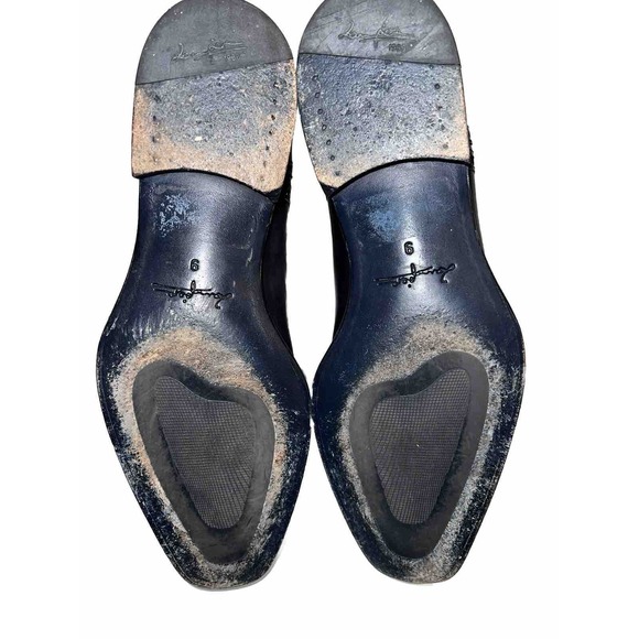 ZAMPIERE Black Gray Patina Leather Cap Toe Shoes EU9